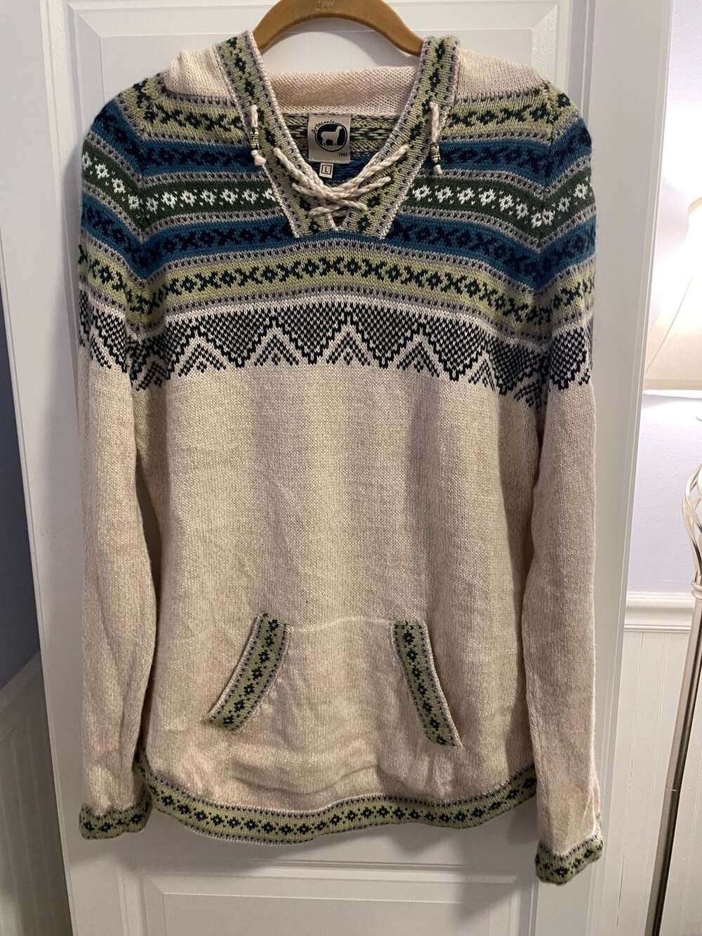 Artesania Alpaca Blend Fair Isle Knit Lace-Up Hoodie Size L